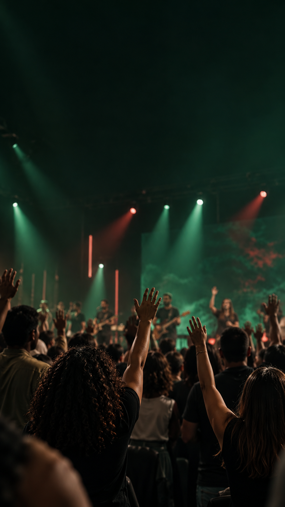 Pessoas reunidas durante um culto